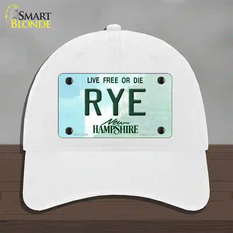 Rye New Hampshire Novelty License Plate Hat Unconstructed Cotton / White