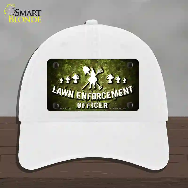 Lawn Enforcement Gnome Novelty License Plate Hat Unconstructed Cotton / White