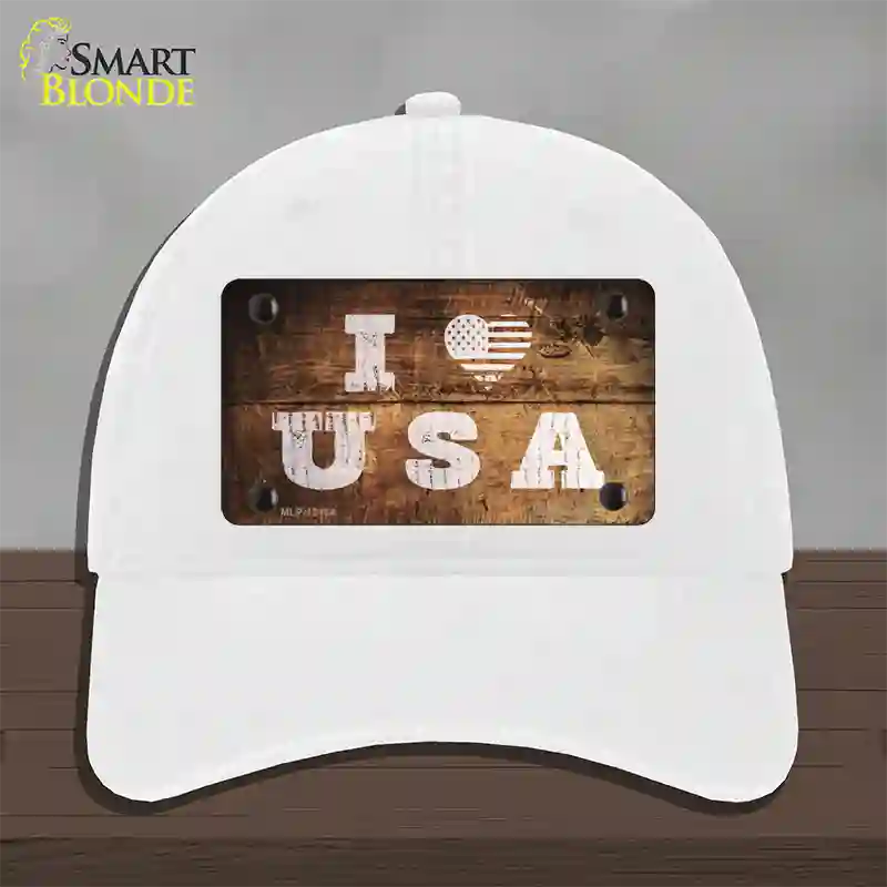 I Love USA Novelty License Plate Hat Unconstructed Cotton / White