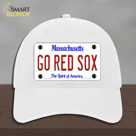 Go Red Sox Massachusetts Novelty License Plate Hat Unconstructed Cotton / White