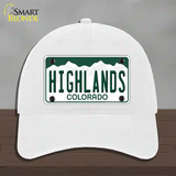 Highlands Colorado Novelty License Plate Hat Unconstructed Cotton / White