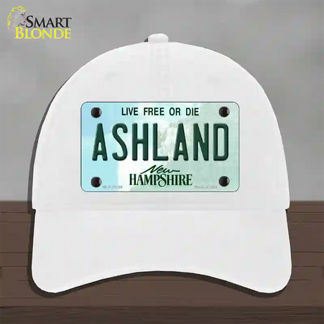 Ashland New Hampshire Novelty License Plate Hat Unconstructed Cotton / White