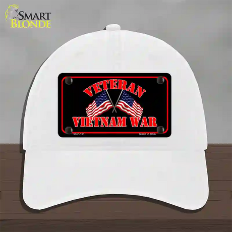 Vietnam War Veteran Novelty License Plate Hat Unconstructed Cotton / White