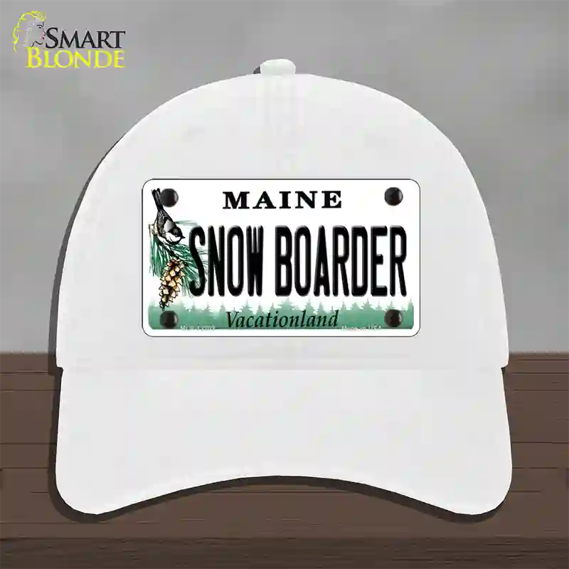 Snow Boarder Maine Novelty License Plate Hat Unconstructed Cotton / White