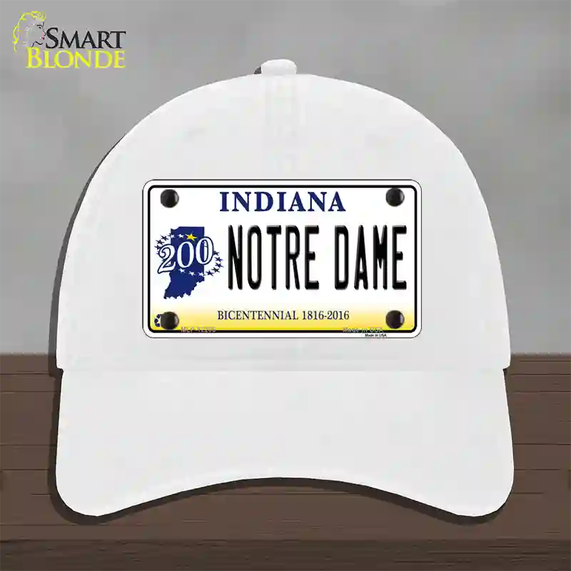 Notre Dame Indiana Novelty License Plate Hat Unconstructed Cotton / White