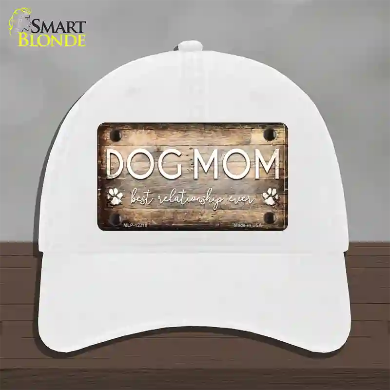 Dog Mom Novelty License Plate Hat Unconstructed Cotton / White