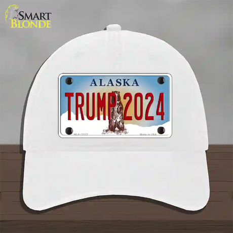 Trump 2024 Alaska Novelty License Plate Hat Unconstructed Cotton / White