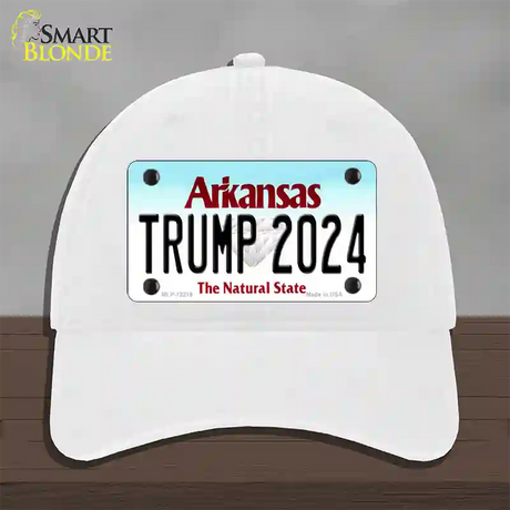 Trump 2024 Arkansas Novelty License Plate Hat Unconstructed Cotton / White