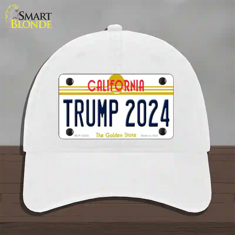 Trump 2024 California Novelty License Plate Hat Unconstructed Cotton / White