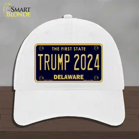 Trump 2024 Delaware Novelty License Plate Hat Unconstructed Cotton / White