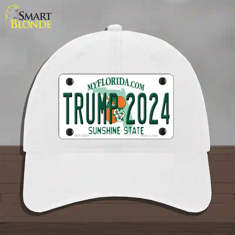 Trump 2024 Florida Novelty License Plate Hat Unconstructed Cotton / White