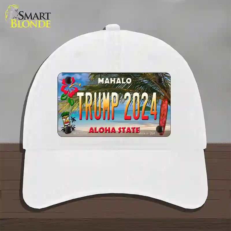 Trump 2024 Hawaii Novelty License Plate Hat Unconstructed Cotton / White