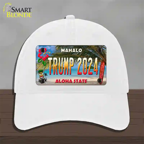 Trump 2024 Hawaii Novelty License Plate Hat Unconstructed Cotton / White