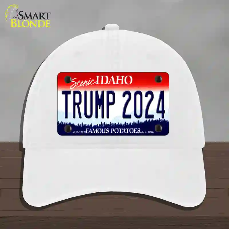 Trump 2024 Idaho Novelty License Plate Hat Unconstructed Cotton / White