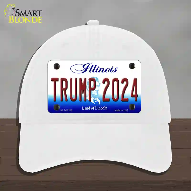 Trump 2024 Illinois Novelty License Plate Hat Unconstructed Cotton / White