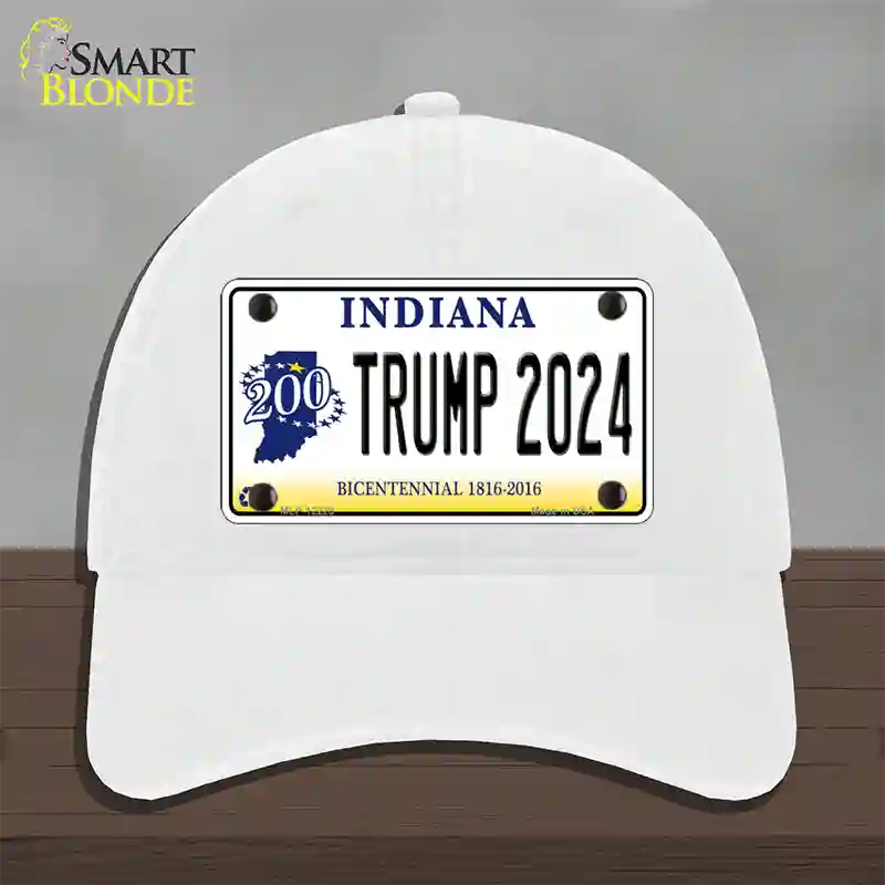 Trump 2024 Indiana Novelty License Plate Hat Unconstructed Cotton / White