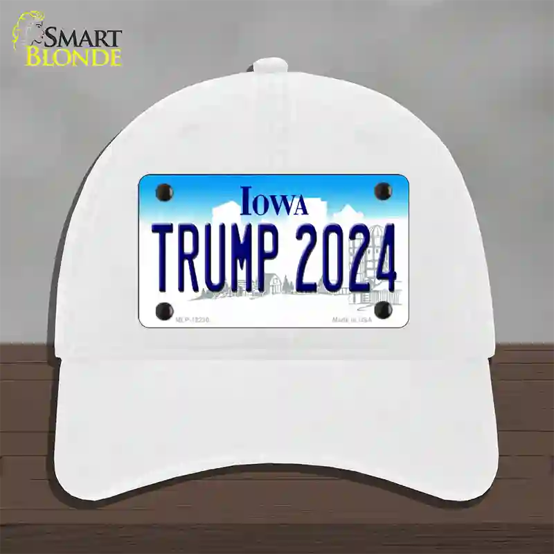 Trump 2024 Iowa Novelty License Plate Hat Unconstructed Cotton / White