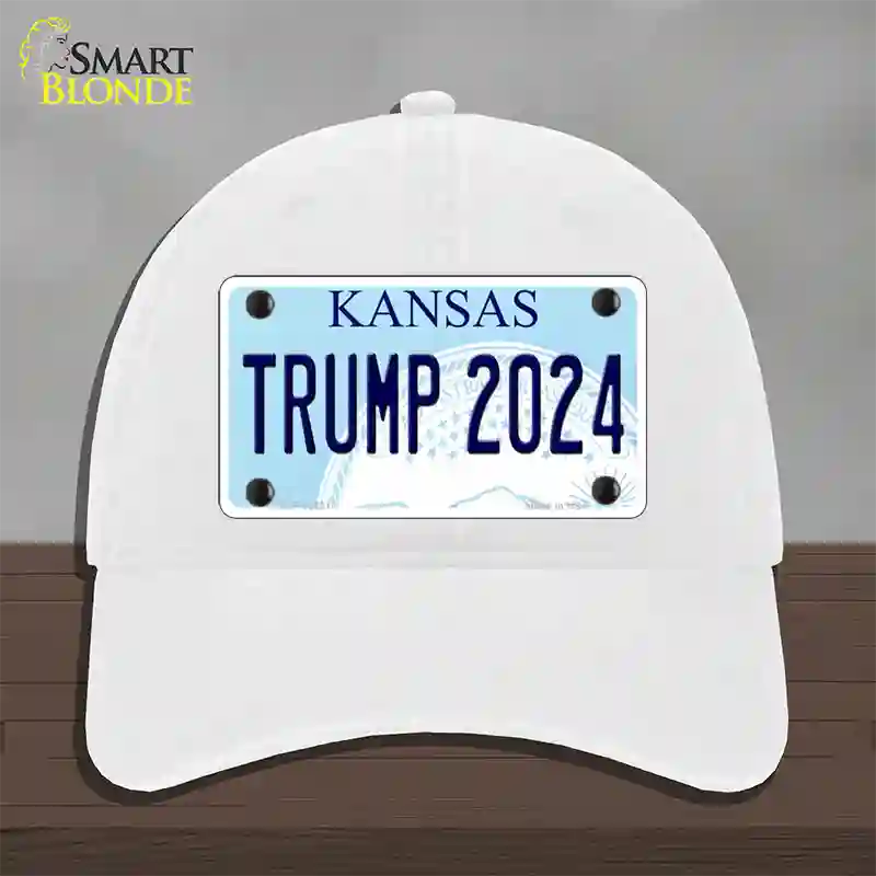 Trump 2024 Kansas Novelty License Plate Hat Unconstructed Cotton / White