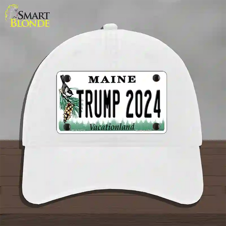 Trump 2024 Maine Novelty License Plate Hat Unconstructed Cotton / White