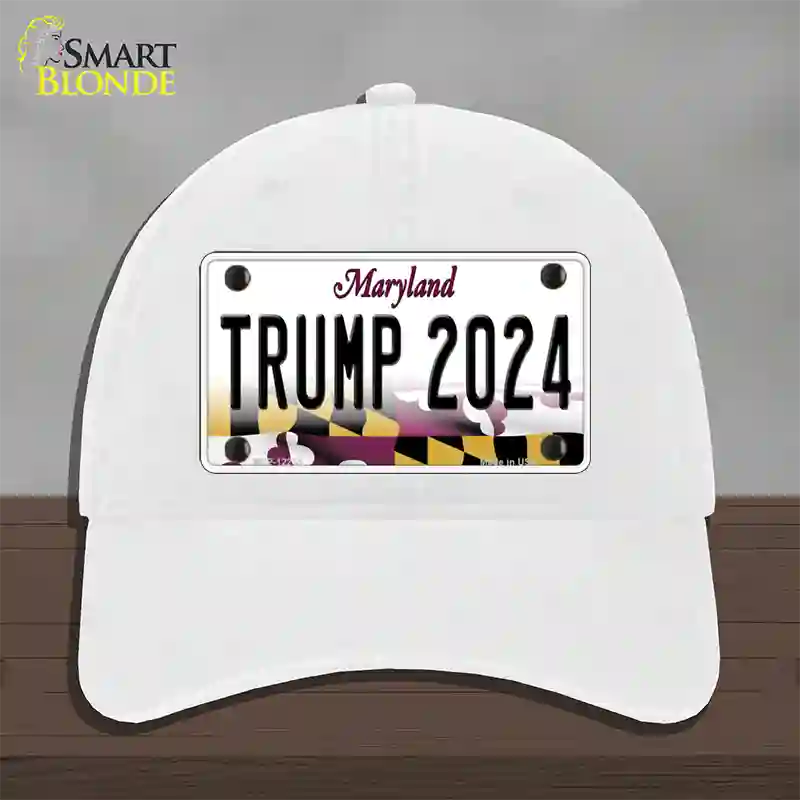 Trump 2024 Maryland Novelty License Plate Hat Unconstructed Cotton / White