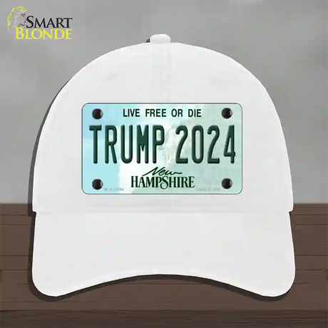 Trump 2024 New Hampshire Novelty License Plate Hat Unconstructed Cotton / White