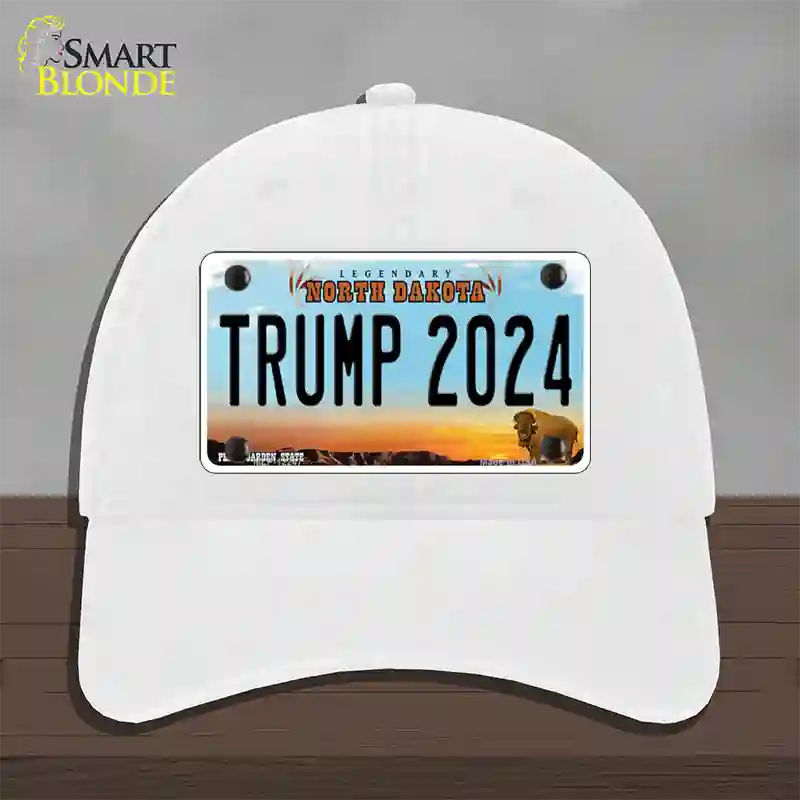 Trump 2024 North Dakota Novelty License Plate Hat Unconstructed Cotton / White