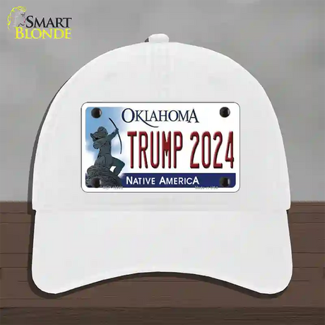 Trump 2024 Oklahoma Novelty License Plate Hat Unconstructed Cotton / White