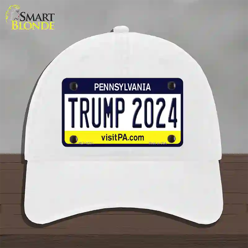 Trump 2024 Pennsylvania Novelty License Plate Hat Unconstructed Cotton / White