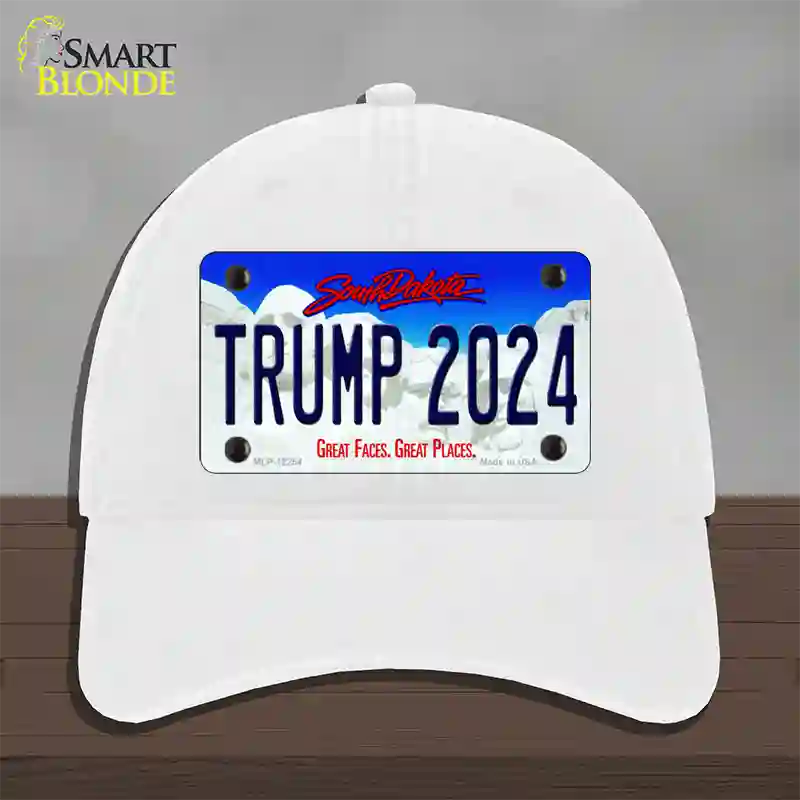 Trump 2024 South Dakota Novelty License Plate Hat Unconstructed Cotton / White