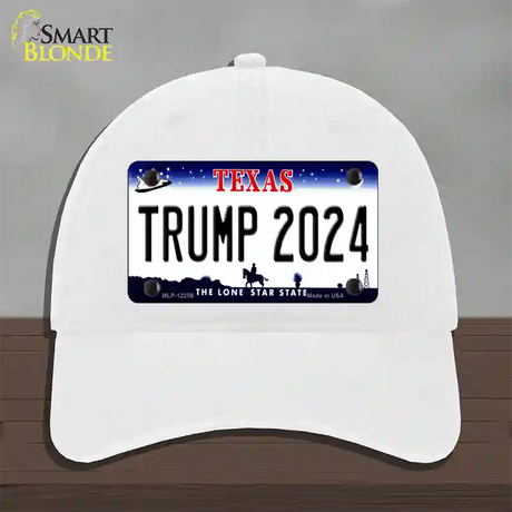 Trump 2024 Texas Novelty License Plate Hat Unconstructed Cotton / White