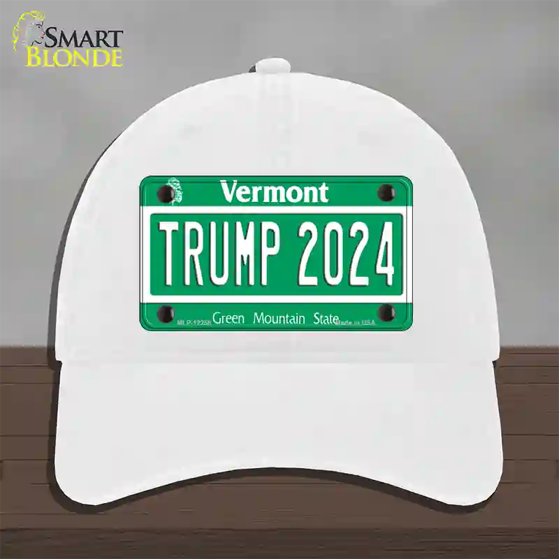 Trump 2024 Vermont Novelty License Plate Hat Unconstructed Cotton / White