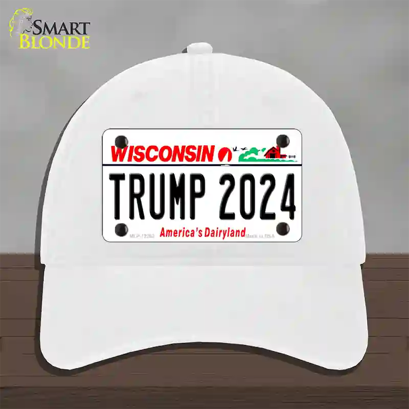 Trump 2024 Wisconsin Novelty License Plate Hat Unconstructed Cotton / White