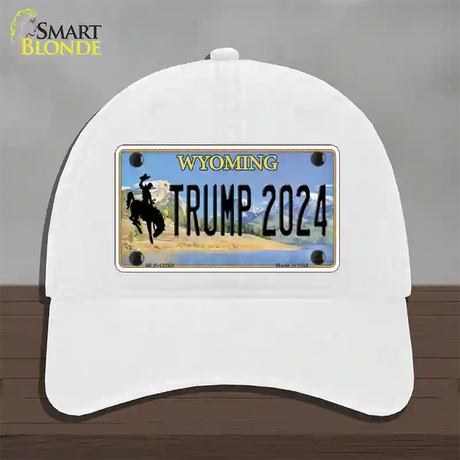 Trump 2024 Wyoming Novelty License Plate Hat Unconstructed Cotton / White