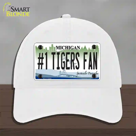 Number 1 Tigers Fan Michigan Novelty License Plate Hat Unconstructed Cotton / White