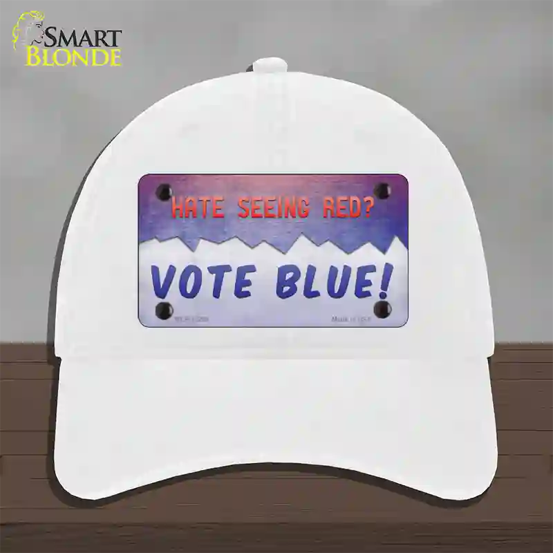 Hate Seeing Red Vote Blue Novelty License Plate Hat Unconstructed Cotton / White