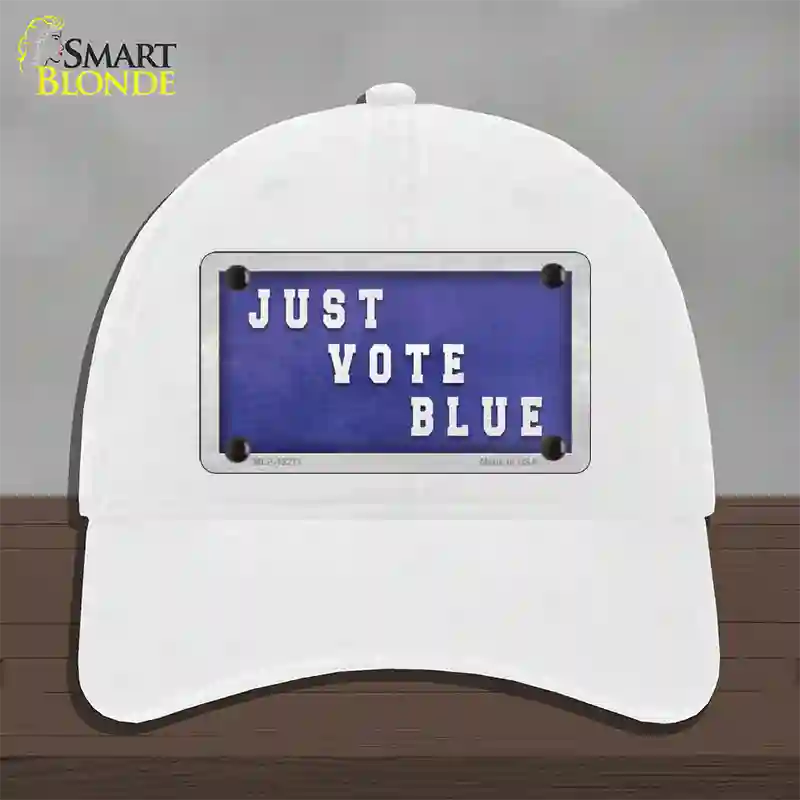 Just Vote Blue Novelty License Plate Hat Unconstructed Cotton / White