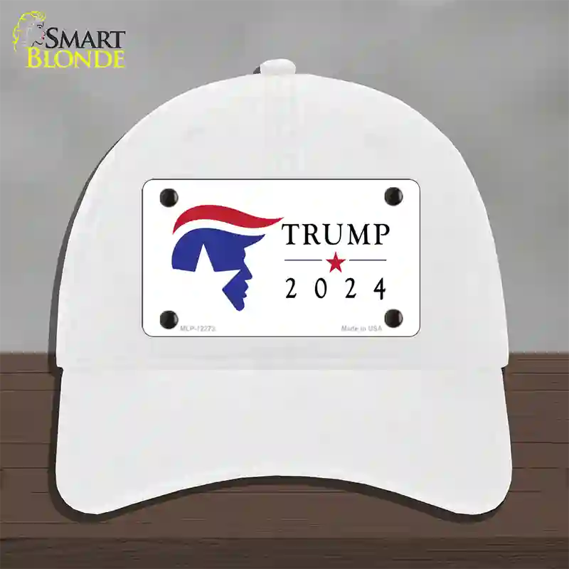 Trump 2024 Silhouette Novelty License Plate Hat Unconstructed Cotton / White