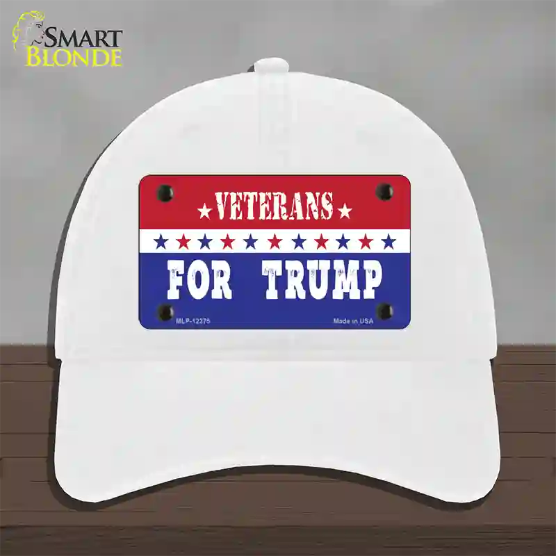 Veterans For Trump Novelty License Plate Hat Unconstructed Cotton / White