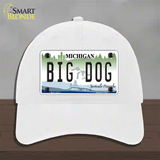 Michigan Big Dog Novelty License Plate Hat Unconstructed Cotton / White