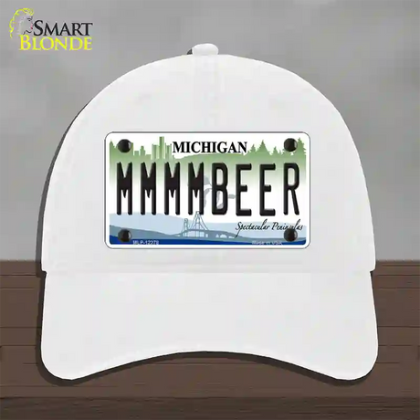 Michigan MMMMBeer Novelty License Plate Hat Unconstructed Cotton / White