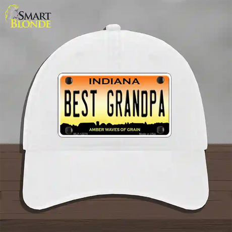 Best Grandpa Indiana Novelty License Plate Hat Unconstructed Cotton / White