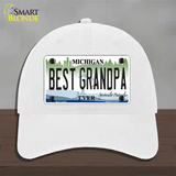 Michigan Best Grandpa Novelty License Plate Hat Unconstructed Cotton / White