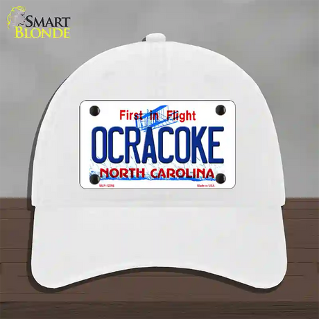 Ocracoke North Carolina Novelty License Plate Hat Unconstructed Cotton / White