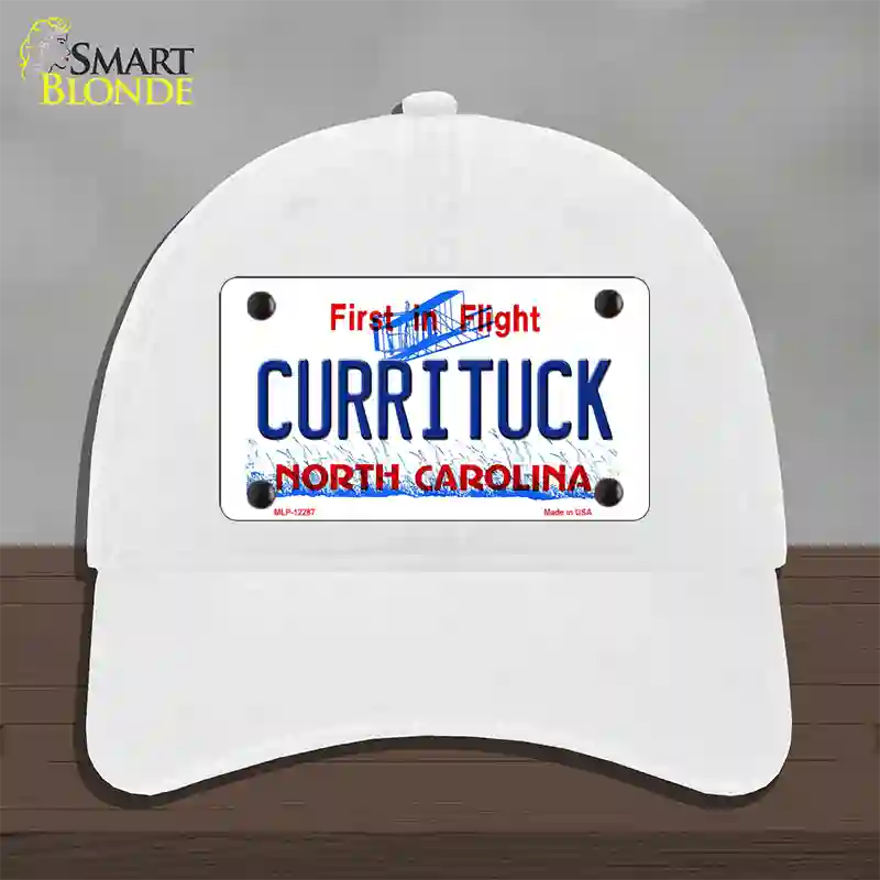 Currituck North Carolina Novelty License Plate Hat Unconstructed Cotton / White