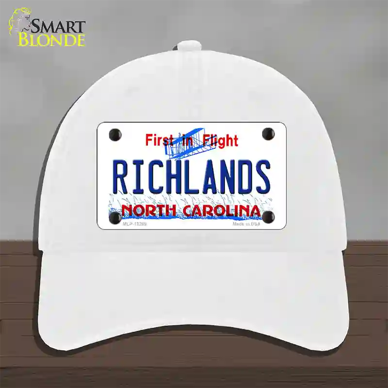 North Carolina Richlands Novelty License Plate Hat Unconstructed Cotton / White