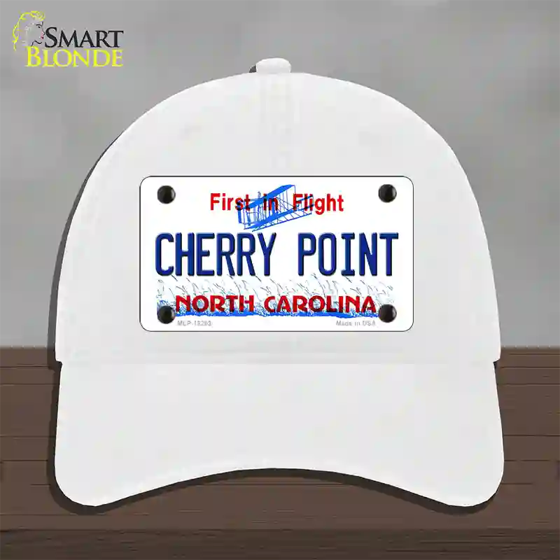 North Carolina Cherry Point Novelty License Plate Hat Unconstructed Cotton / White