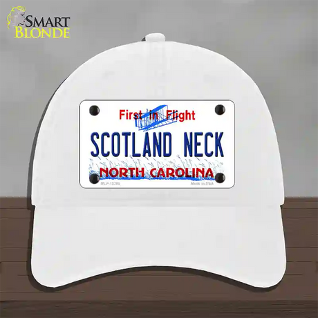 North Carolina Scotland Neck Novelty License Plate Hat Unconstructed Cotton / White