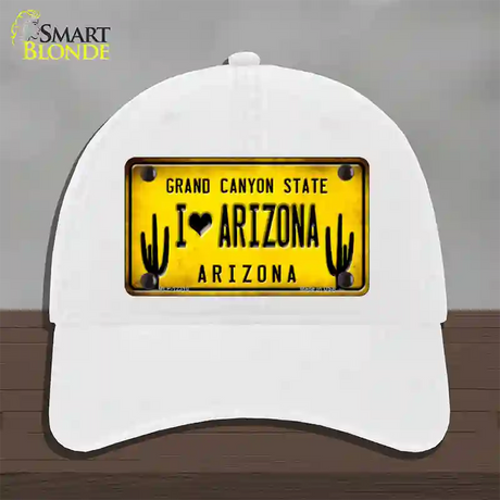 I love Arizona Yellow Novelty License Plate Hat Unconstructed Cotton / White