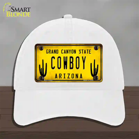 Arizona Cowboy Novelty License Plate Hat Unconstructed Cotton / White