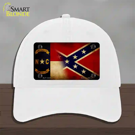 NC | Confederate Flag Novelty License Plate Hat Unconstructed Cotton / White